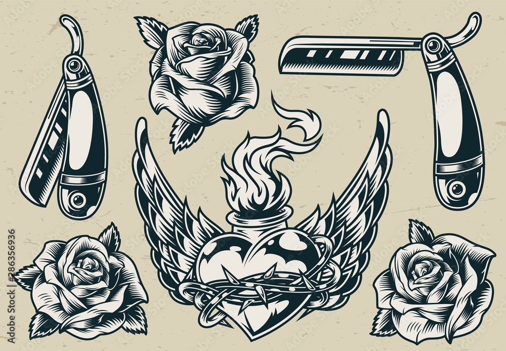 Canvas Prints Vintage monochrome tattoos set