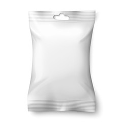 Vector blank white foil snack pack with hang slot