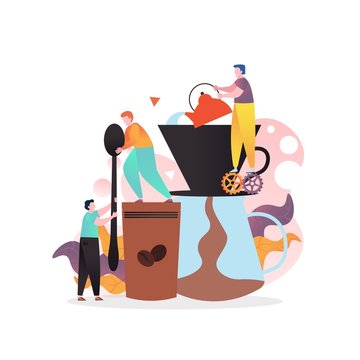 coffee brewing scene with tiny people clip art preview