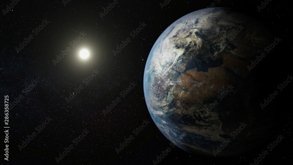 Wall mural planet earth under the distant sun light. elements of this image furnished by nasa.