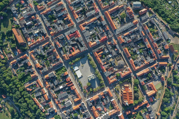 Grid view of a small town in Europe from the drone