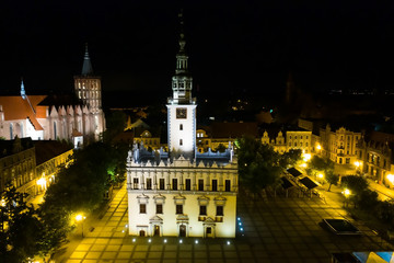 Night aerial view of a town square in the medieval town in Europe