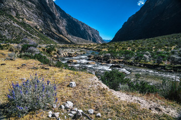 River on Santa Cruz Trek in Huscaran National Park in the Cordillera Blanca in Northern Peru 