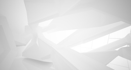 Abstract architectural white interior of a minimalist house with large windows.. 3D illustration and rendering.