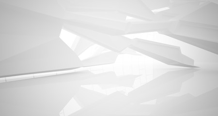 Abstract architectural white interior of a minimalist house with large windows.. 3D illustration and rendering.