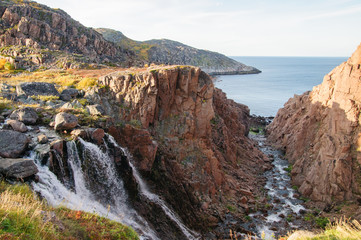 Waterfall on Barents Sea near Teriberka