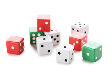 Colourful dice isolated on white background