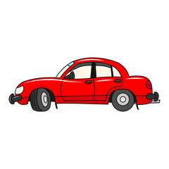 Red passenger car. Side view. Vector drawing. Isolated object on a white background. Isolate.