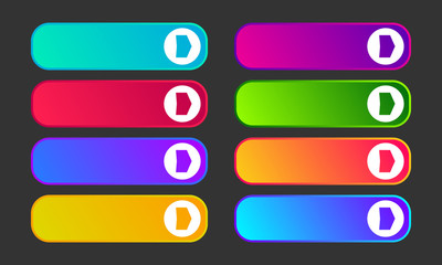 Set of eight modern gradient buttons with arrows