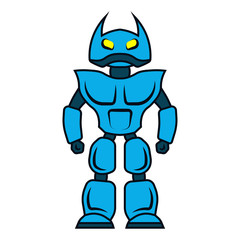 Blue robot. Vector drawing. Front view. Isolated object on a white background. Isolate.