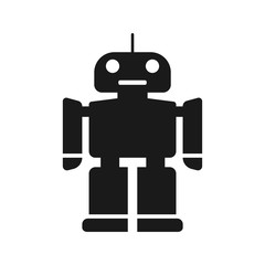 Robot icon. Black silhouette. Front view. Vector drawing. Isolated object on a white background. Isolate.