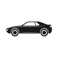 Sports car icon. Black silhouette. Side view. Vector drawing. Isolated object on a white background. Isolate.