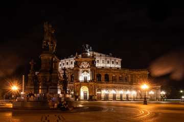 Fototapeta na wymiar Night view on the famous Semper Opera in Dresden, Germany, named after the architect Gottfried Semper.