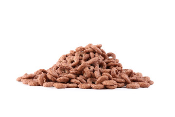 Chocolate corn flakes isolated on white background