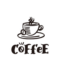 Coffee hand drawn logo and doodle composition. Typography phrase eps10