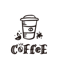 Coffee hand drawn logo and doodle composition. Typography phrase eps10
