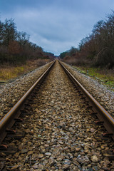 Obraz premium Straight railway in a park between trees