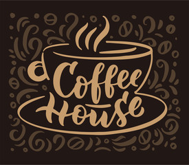 Coffee time hand drawn lettering and doodle composition. Typography phrase eps10