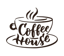 Coffee time hand drawn lettering and doodle composition. Typography phrase eps10