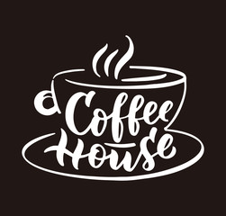 Coffee time hand drawn lettering and doodle composition. Typography phrase eps10