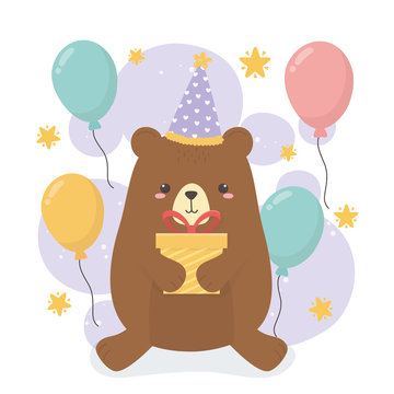 cute bear teddy in birthday party scene