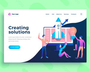 Landing page creating solution concept with office people.