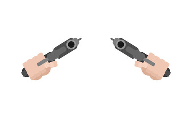 Two Gun and hand front view. handgun in fist isolated. Vector illustration