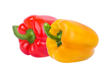 Fresh sweet peppers red and yellow bell isolated on white background with clipping path