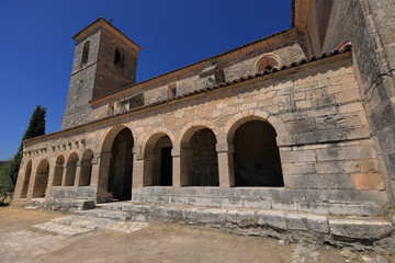 Naklejka premium Cloister, arches and columns of a Romanesque church in Tamajón, Guadalajara (Spain)