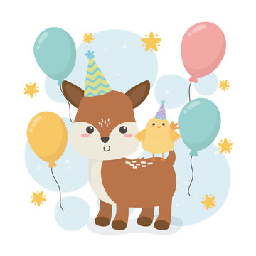 cute fawn animal farm in birthday party scene
