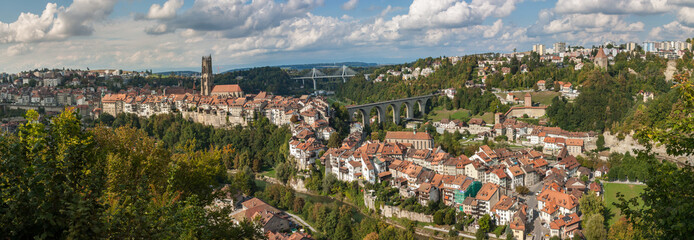 Panorama Cityscape of Fribourg, Switzerland.