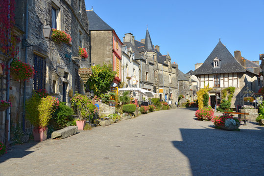 Downtown of Rochefort en Terre, a commune in the Morbihan department of Brittany in north-western France. Rochefort-en-Terre is a designated “Petite Cité de Caractére”