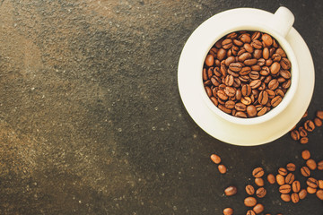 coffee (coffee bean and brewed coffee) top concept. food background. copy space