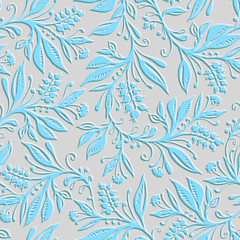 Floral seamless pattern with leaves and berries. Hand drawing. Background for title, image for blog, decoration. Design for wallpapers, textiles, fabrics.