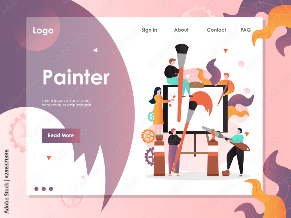Wall mural painter vector website landing page design template