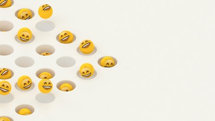 3d yellow smile balls on white background. Social media communication concept
