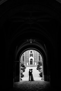 Black and white photo of a couple in love