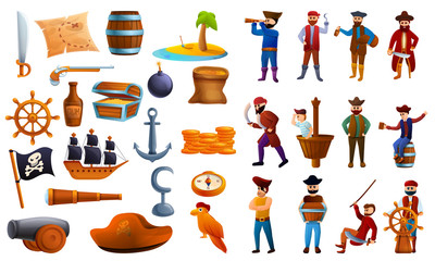 Pirate icons set. Cartoon set of pirate vector icons for web design