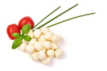 Mini Mozzarella cheese balls, isolated on white background