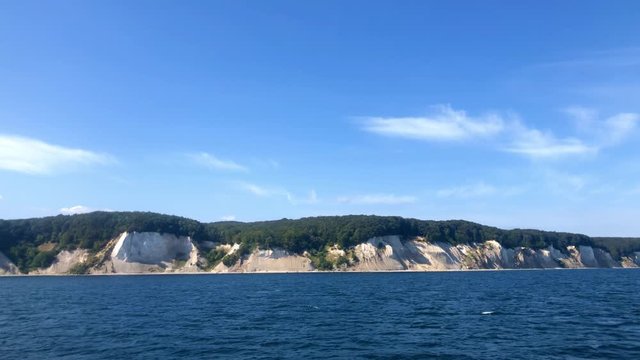 Koenigsstuhl (King&acute;s Chair) and Victoria&acute;s View white chalk cliffs as seen by boat on Ruegen Island in the Baltic sea in Germany, Europe