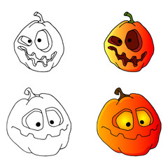 set of scary pumpkins for halloween. Handmade sketch on a white background