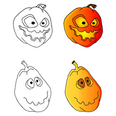 set of scary pumpkins for halloween. Handmade sketch on a white background