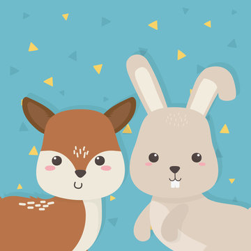 cute fawn and rabbit animals farm characters