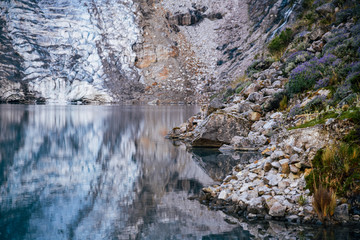 Glacial Lake on Santa Cruz Trek in Huscaran National Park in the Cordillera Blanca in Northern Peru 