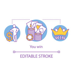 You win concept icon. Gambling. Casino, games of chance idea thin line illustration. Jackpot, victory. Good luck & fortune. Poker, betting. Vector isolated outline drawing. Editable stroke