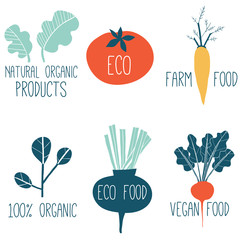 Set of vegan, farm, organic food logos