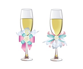 decorated wedding champagne glasses with a beautiful bow