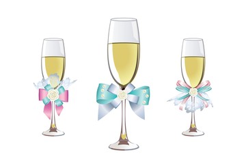 decorated wedding champagne glasses with a beautiful bow