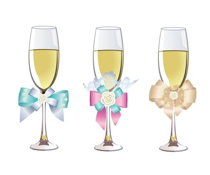 decorated wedding champagne glasses with a beautiful bow