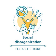 Social disorganization concept icon. Behavioral problems thin line illustration. Crimes against humanity, discrimination. Social conflicts & bullying. Vector isolated outline drawing. Editable stroke